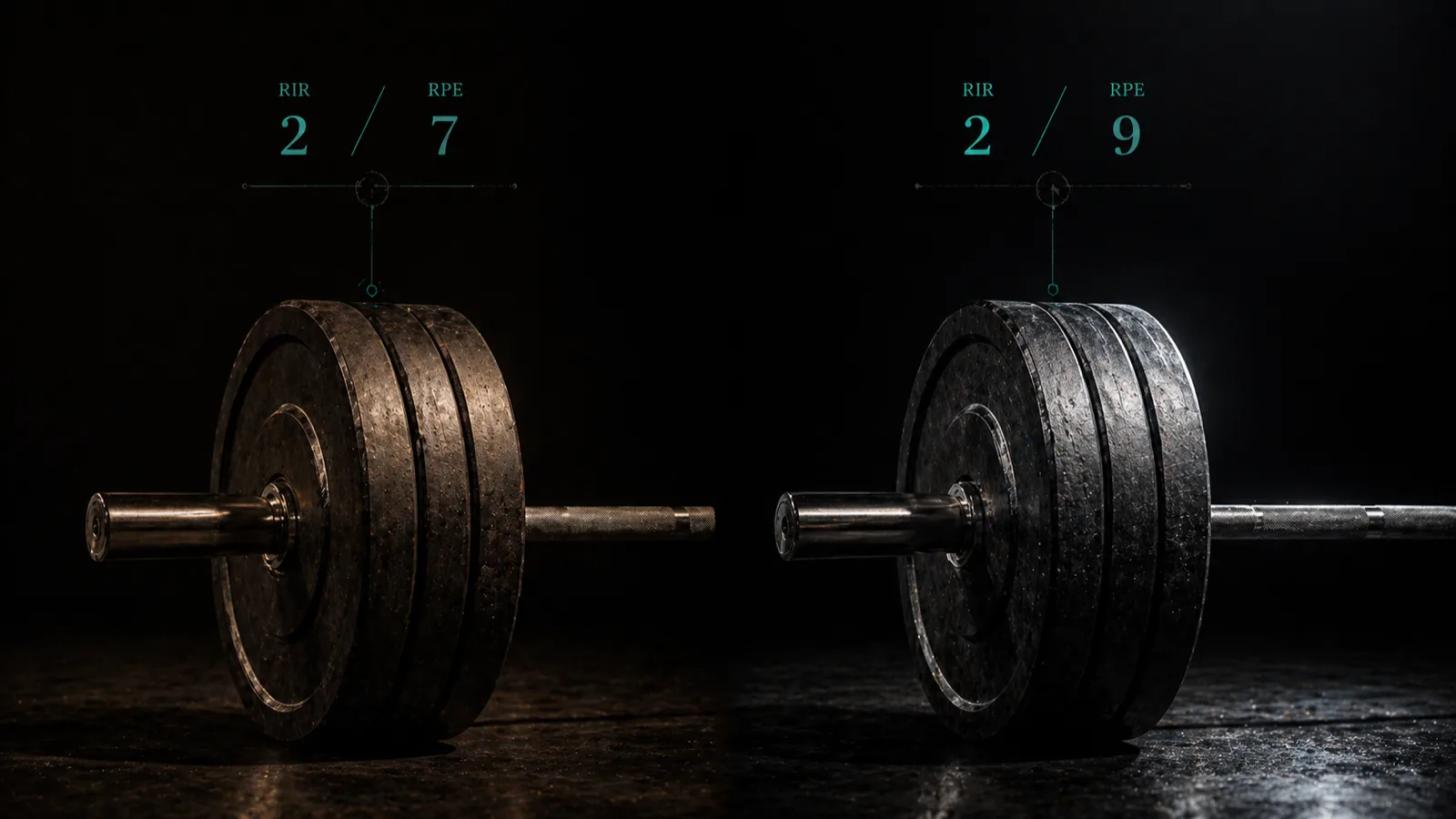 Two identically loaded barbells: the same RIR on paper, but a different RPE depending on how the day felt