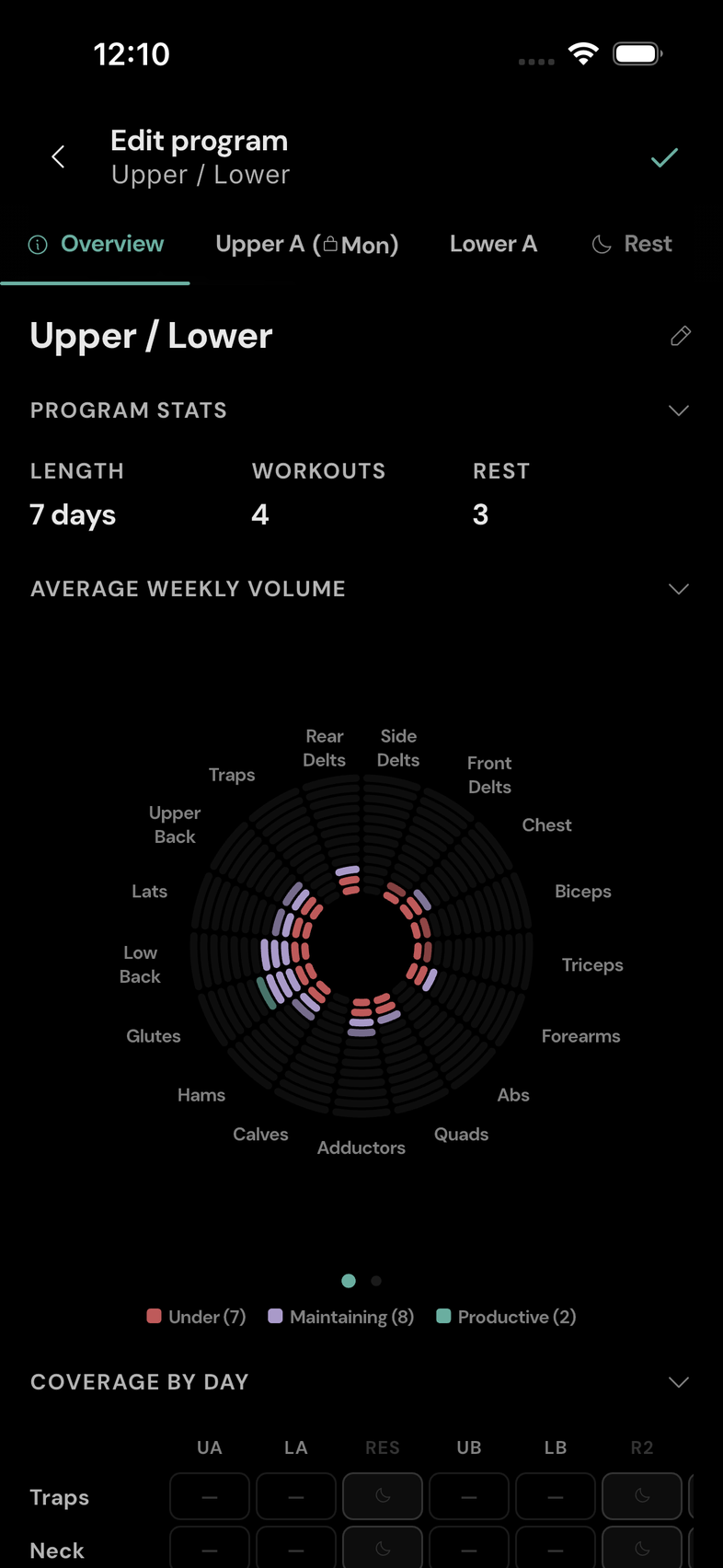 Review the full plan. Check rotation length, rest days, average weekly volume, and coverage.
